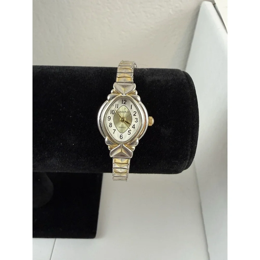 Watch It 90s Vintage Gold Silver 2 Tone Oval Quartz Stretch Band Bracelet Watch